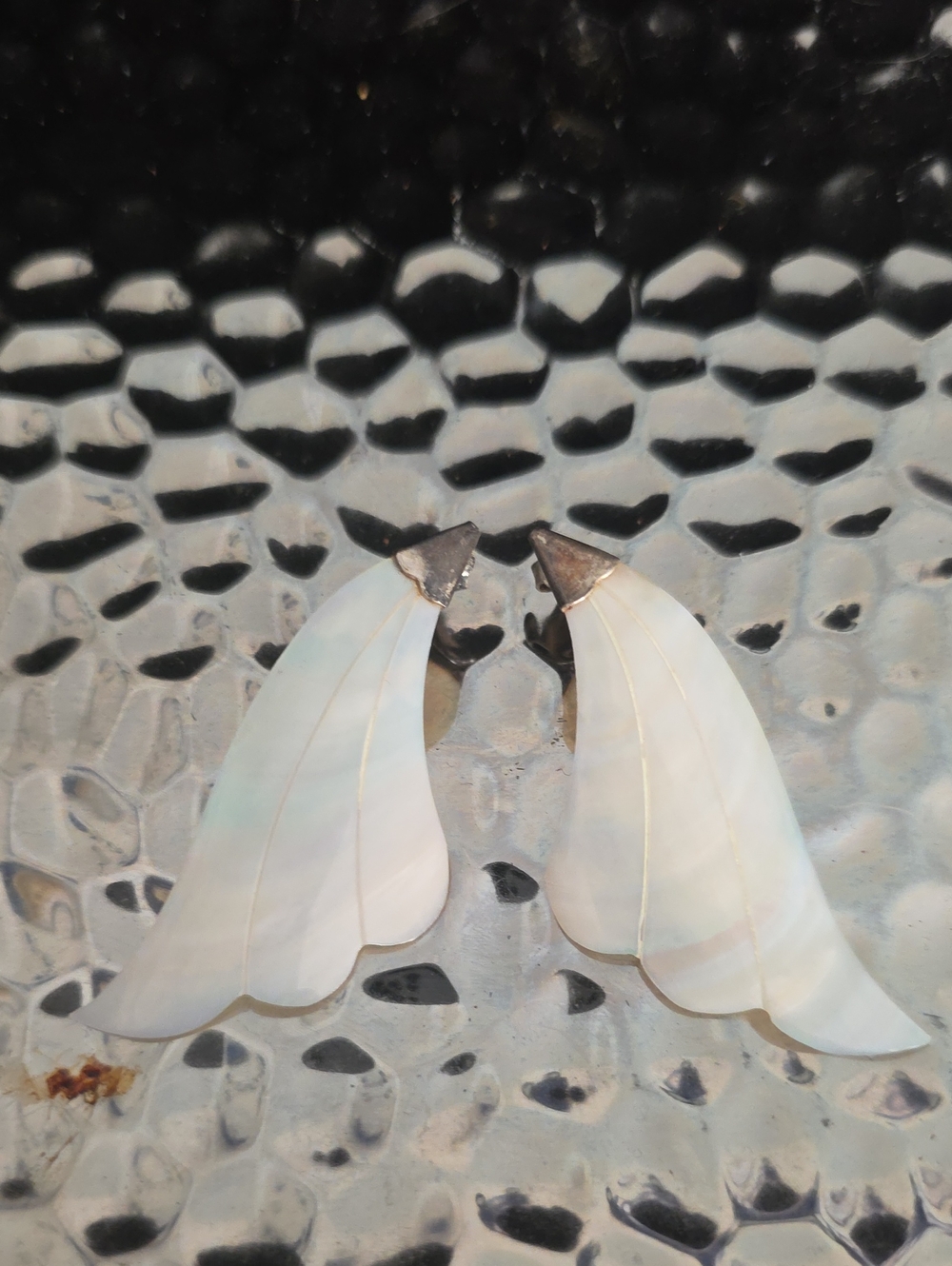 Iridescent White Shell Petal Drop Earrings
